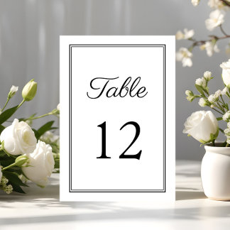 Modern Black And White Script Wedding Table Number