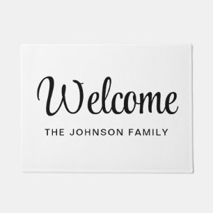 Modern Black And White Script Welcome Doormat