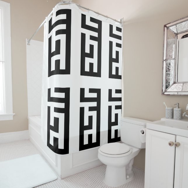 Modern Black and White Shower Curtain (In Situ)