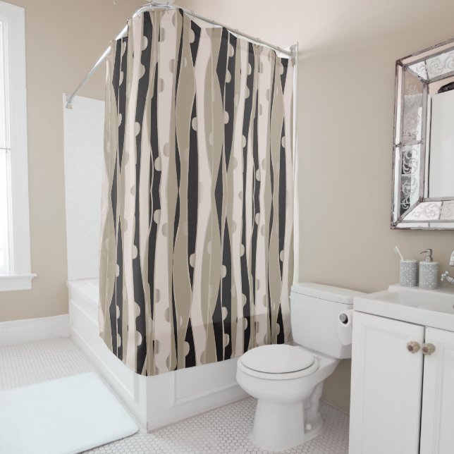 Modern Black And White Shower Curtain For Bathroom (In Situ)
