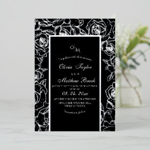 Modern Black and White  Silver Foil  Black Wedding