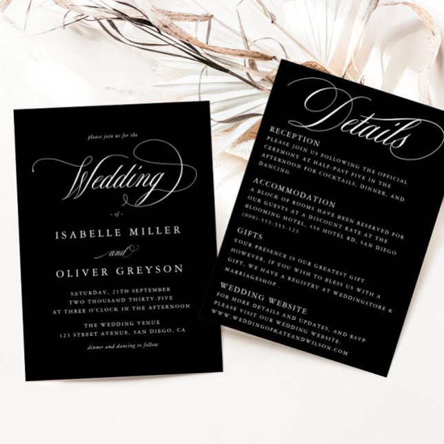 Modern Black and White Simple All in One Wedding Invitation (Creator Uploaded)