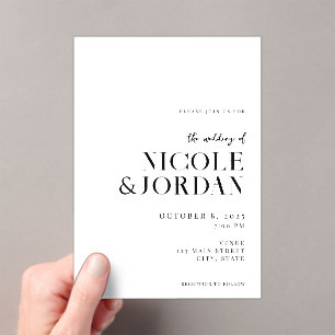 Modern Black and White Simple Chic Wedding Acrylic Invitations