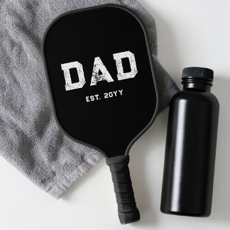 Modern Black and White Simple Masculine Dad Est Pickleball Paddle