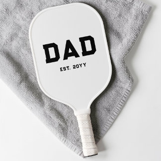 Modern Black and White Simple Typography Dad Est Pickleball Paddle