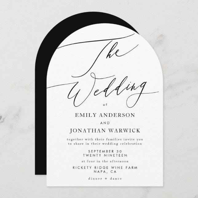 Modern Black and White Simple Wedding Arch Invitation (Front/Back)