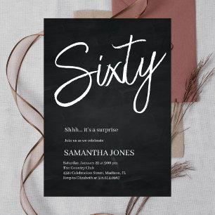 Modern Black and White Sixty 60th Birthday Party Invitation