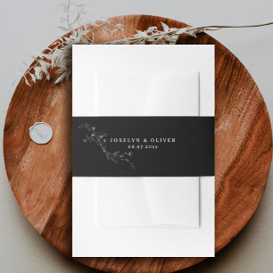 Modern Black and White Sketched Floral Wedding Invitation Belly Band