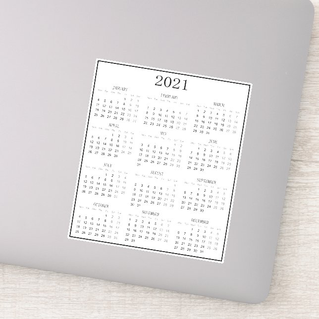 Modern Black and White Small Mini 2021 Calendar (Detail)
