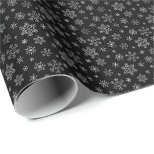 Modern Black and White Snowflake Pattern Wrapping Paper