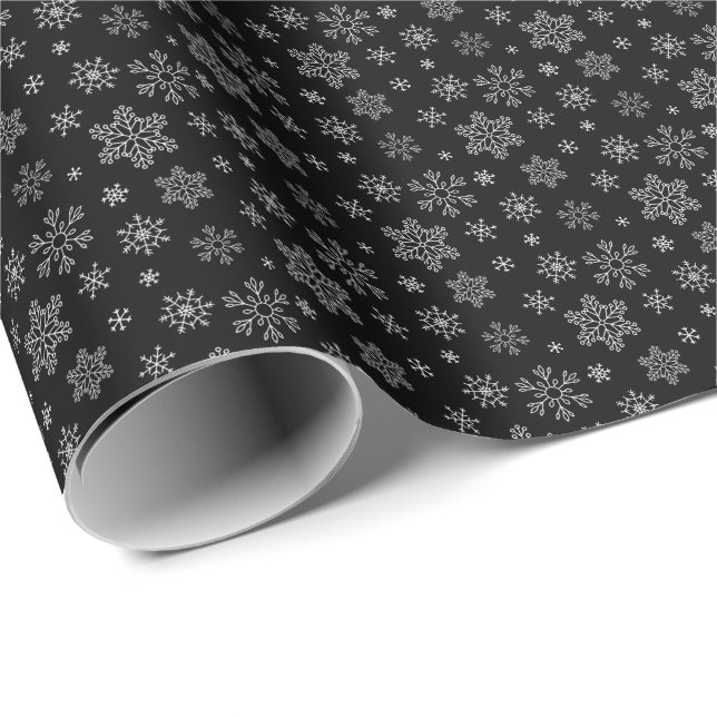 Modern Black and White Snowflake Pattern Wrapping Paper (Roll Corner)