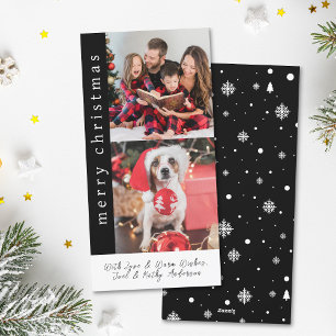 Modern Black and White Snowflake Photo Christmas Holiday Card