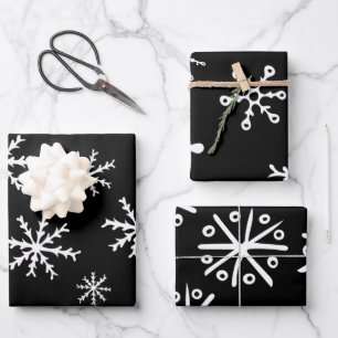 Modern Black and White Snowflakes Gift  Wrapping Paper Sheet