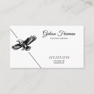 Modern Black and White Soaring Eagle Tattoo Artist Business Card