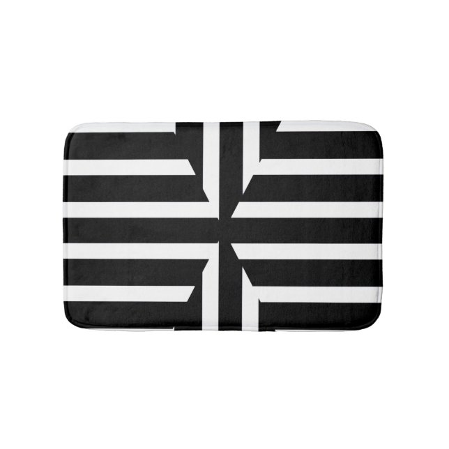Modern black and white solid stripes bath mat (Front)