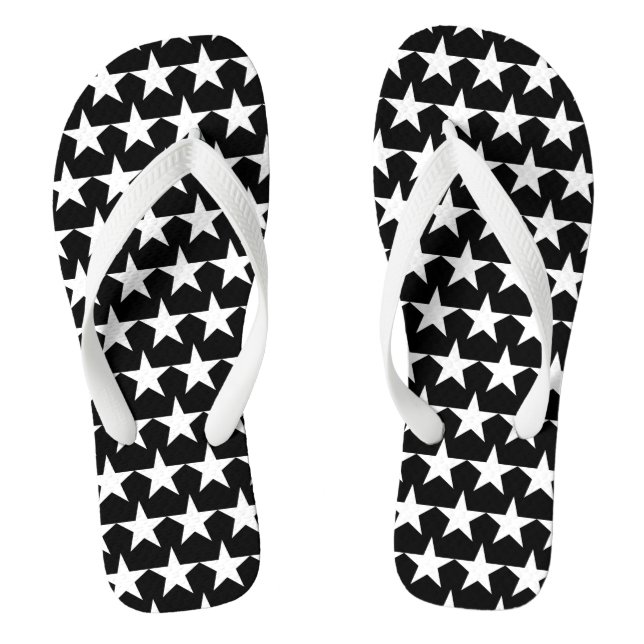 Modern black and white stars pattern fun cute flip flops (Footbed)