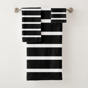 Modern Black and White Stripe Bath Towel Set