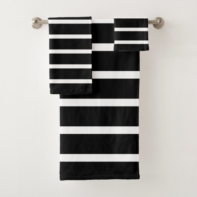 Modern Black and White Stripe  Bath Towel Set (Insitu)