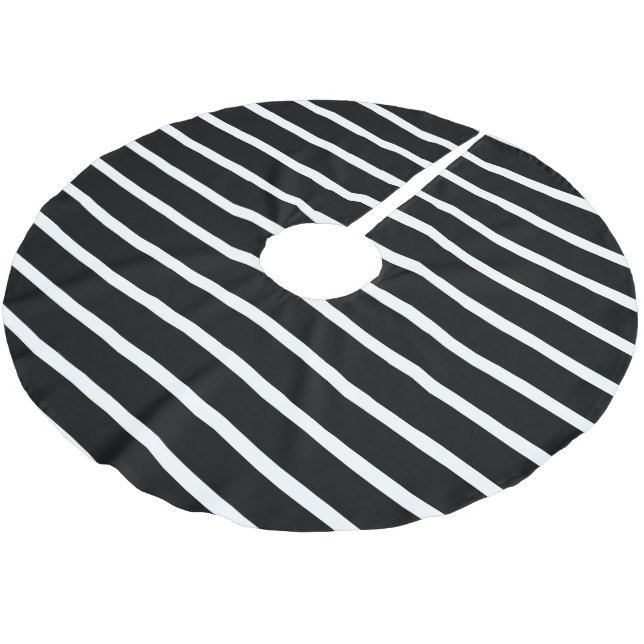Modern Black and White Stripe  Brushed Polyester Tree Skirt (Angled)
