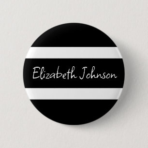 Modern Black and White Stripe Personalised 6 Cm Round Badge