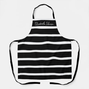 Modern Black and White Stripe Personalised  Apron
