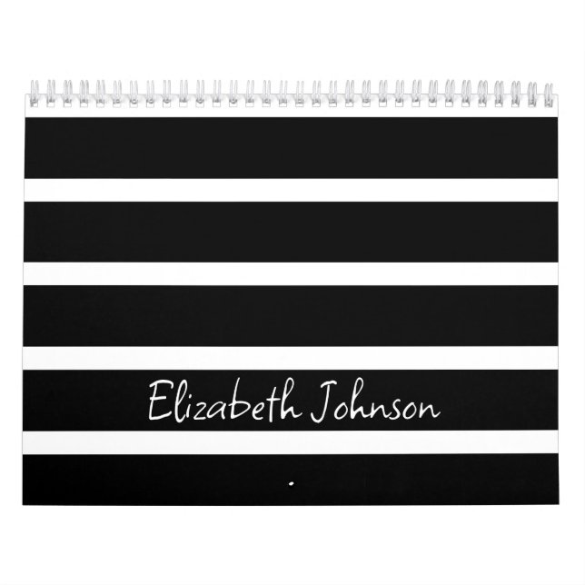 Modern Black and White Stripe Personalised Calendar (Cover)