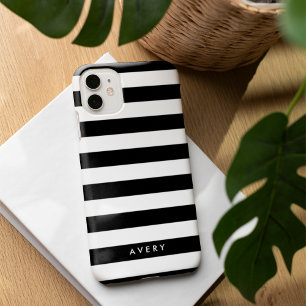 Modern Black and White Stripe Personalised Case