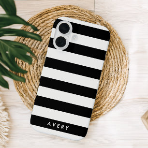 Modern Black and White Stripe Personalised Case