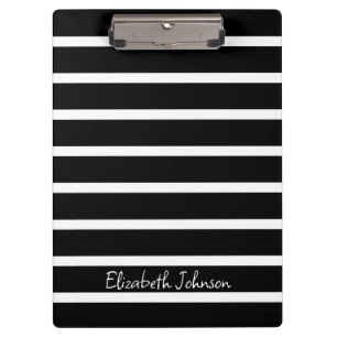 Modern Black and White Stripe Personalised Clipboard
