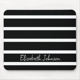 Modern Black and White Stripe Personalised Mouse Mat
