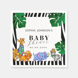 Modern Black and White Stripe Safari Baby Shower Napkin