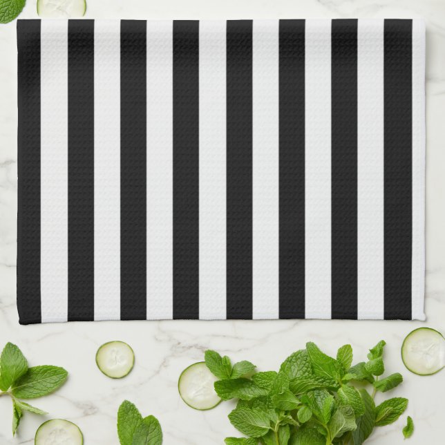 Modern Black and White Stripe Tea Towel (Folded)