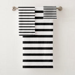 Modern Black And White Stripe Three Piece Bath Towel Set
