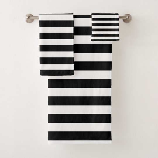 Black And White Striped Bath Towel Set 