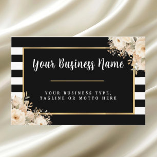 Modern Black and White Striped Floral Business Card