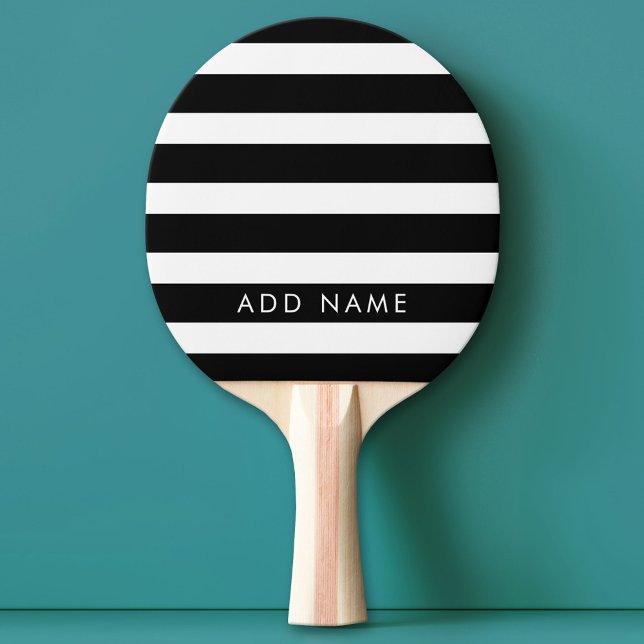 Modern Black and White Striped Pattern Custom Name Ping Pong Paddle (Custom Ping Pong Paddle)