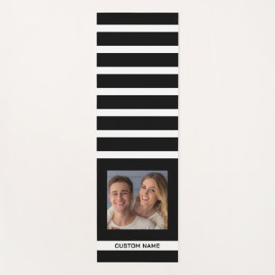 Modern Black And White Striped Personalized Photo Yoga Mat