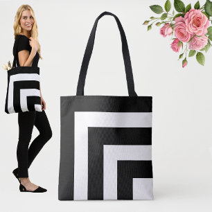 Modern Black and White Striped Tote Bag