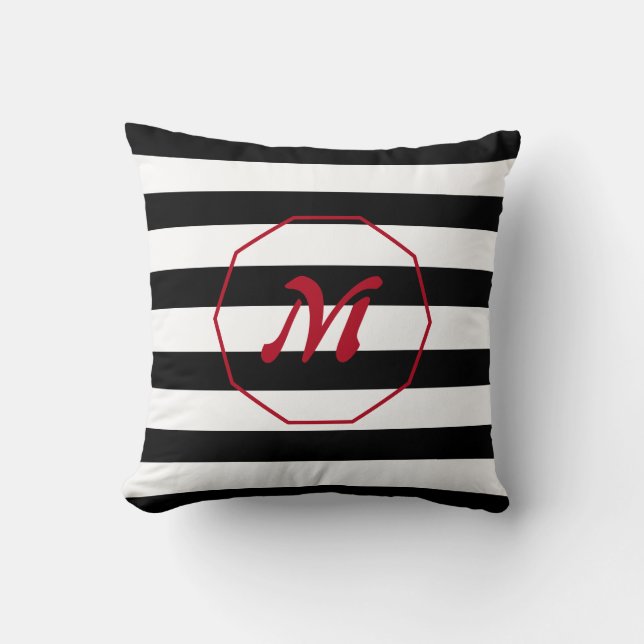 Modern black and white striped with Monogram Cushion (Front)