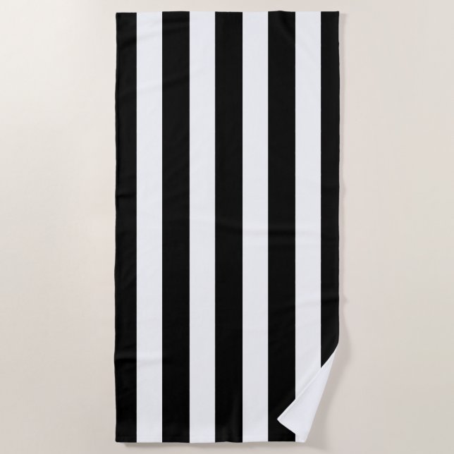 Modern Black and White stripes Beach Towel (Front)