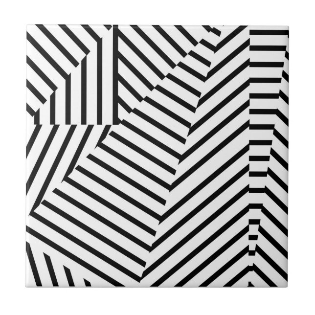 Modern Black and White Stripes Geometric Pattern Tile (Front)