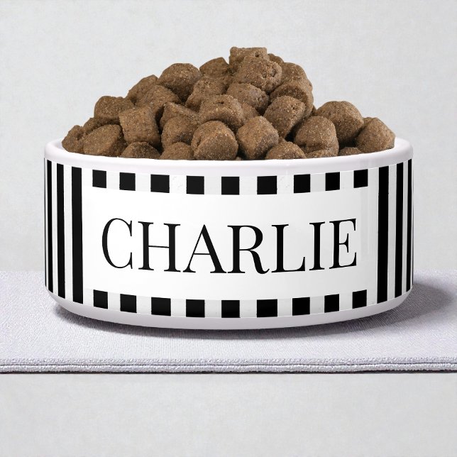 Modern Black and White Stripes Minimal Dog Pet (Modern Black and White Stripes Minimal Dog Pet Bowl)