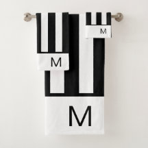Modern Black and White stripes monogram bathroom
