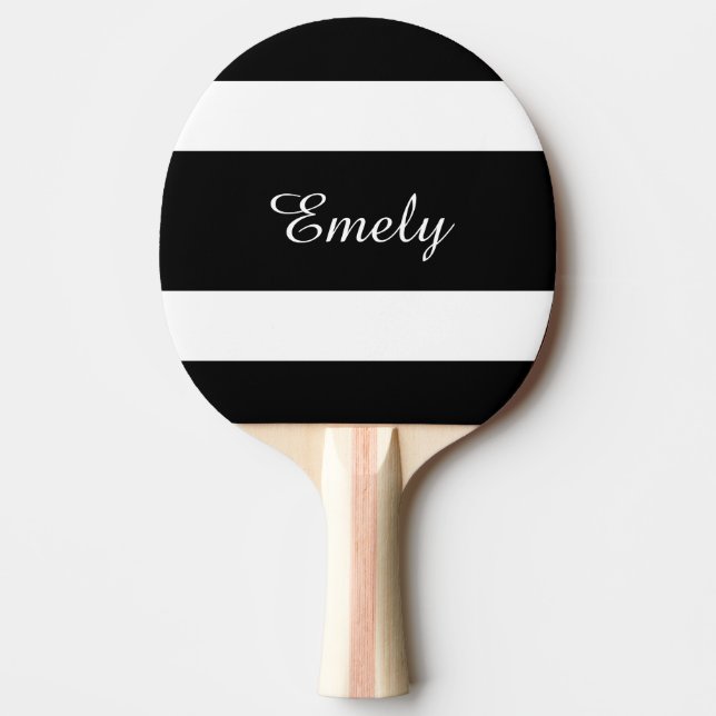Modern Black And White Stripes Name Ping Pong Paddle (Front)