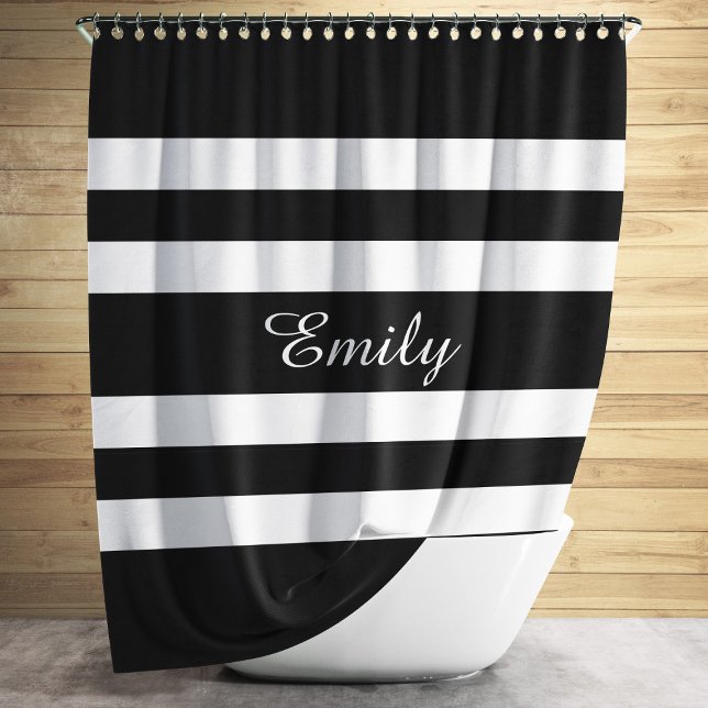 Modern Black And White Stripes Pattern Shower Curtain (Modern Black And White Stripes Pattern Shower Curtain)
