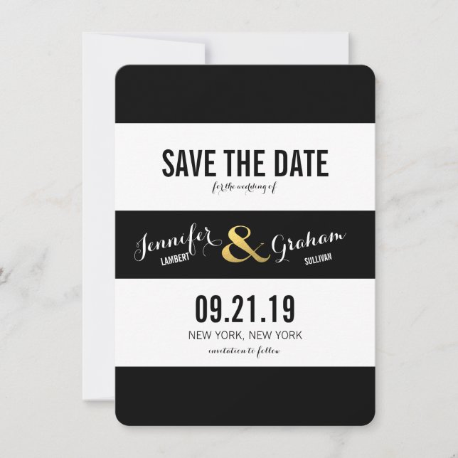 Modern Black and White Stripes Save the Date (Front)
