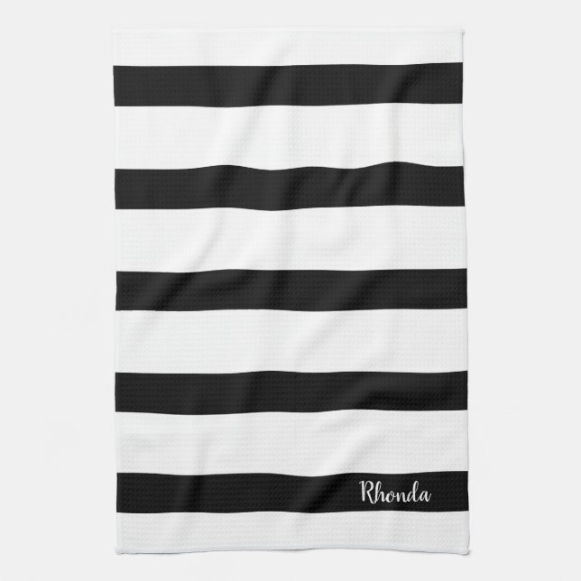 Modern Black and White Stripes Tea Towel (Vertical)
