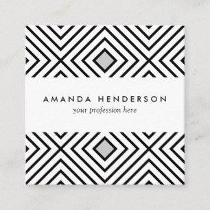 Modern Black And White Stripes Tribal Pattern Square Business Card