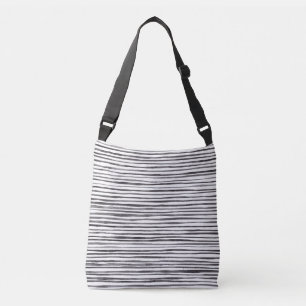 Modern Black and White Stripes Watercolor  Crossbody Bag