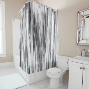 Modern Black and White Stripes Watercolor  Shower Curtain